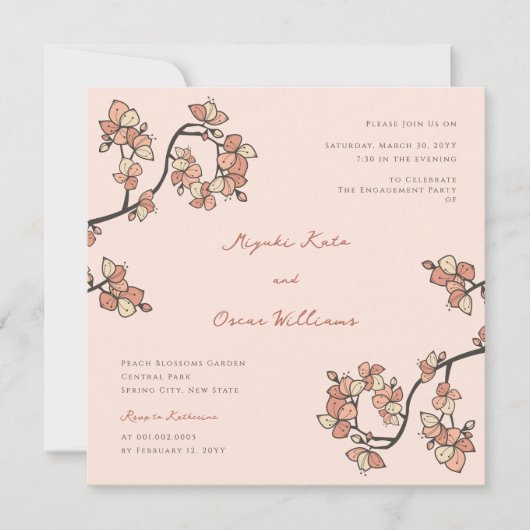 Rosa Blüten/Pfirsichblüten Elegante Engagement Par Einladung (Vorderseite)