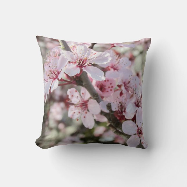 Rosa Blüten roten Stiele. Kissen (Vorderseite)