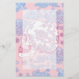 Rosa Blüten-Schädel Briefpapier