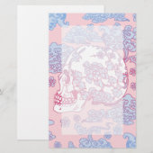 Rosa Blüten-Schädel Briefpapier (Vorne/Hinten)