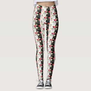 Rosa Blüten schwarz-weiß gestreift Leggings