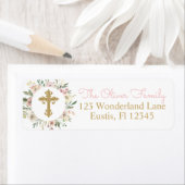 Rosa Blüten Taufe Rücksendeadressen-Aufkleber (Insitu)