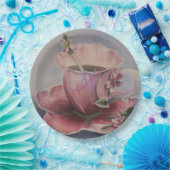 ROSA BLÜTEN-TEE-SCHALEN-MONOGRAMM-PARTY PAPPTELLER (Party)