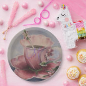 ROSA BLÜTEN-TEE-SCHALEN-MONOGRAMM-PARTY PAPPTELLER (Party)