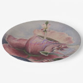 ROSA BLÜTEN-TEE-SCHALEN-MONOGRAMM-PARTY PAPPTELLER (Schrägansicht)