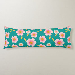 Rosa Blüten und Blätter im Aquamarinen Hintergrund Seitenschläferkissen