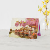 Rosa Blüten und Geishas Karte (Gelbe Blume)