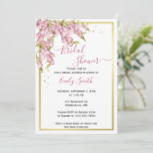 Rosa Blüten und Gold | Einladung zur Brillendusche (Stehend Vorderseite)