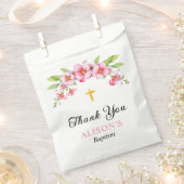 Rosa Blüten und Goldkreuz Mädchen Taufe Danke Geschenktütchen (Ausgeschnitten)
