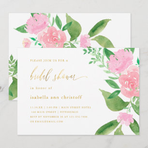 Rosa Blüten und kalligraphisches Hochzeitssemble-B Einladung