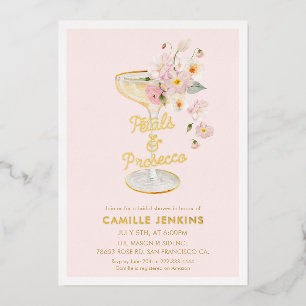 Rosa Blüten und Prosecco Brautparty Folieneinladung