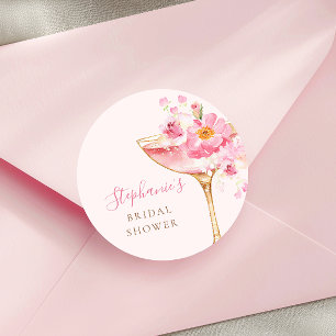 Rosa Blüten und Prosecco Floral Brautparty Runder Aufkleber