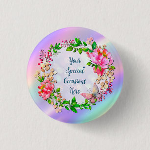 Rosa Blüten- und Schmetterlingsfeder Button