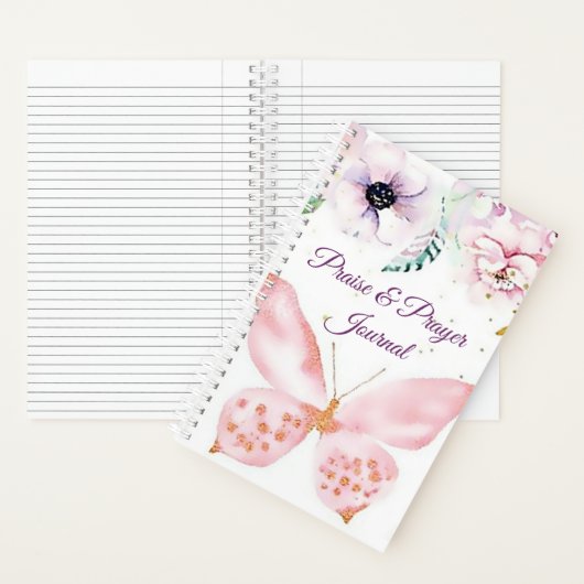 Rosa Blüten- und Schmetterlingslob und Gebetszeits Notizblock (Innen)