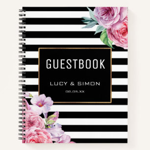 Rosa Blüten und Streifen Notizbuch