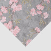 Rosa Blüten und Verzweigungen auf der Grau-Dekoupa Seidenpapier (Detail)