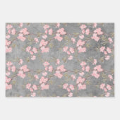 Rosa Blüten und Verzweigungen auf Grau Geschenkpapier Set (Vorderseite 3)