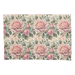 Rosa Blüten und weiße Rose aus Kohl Kissenbezug