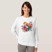 Rosa Blüten Vogel T-Shirt (Vorne ganz)