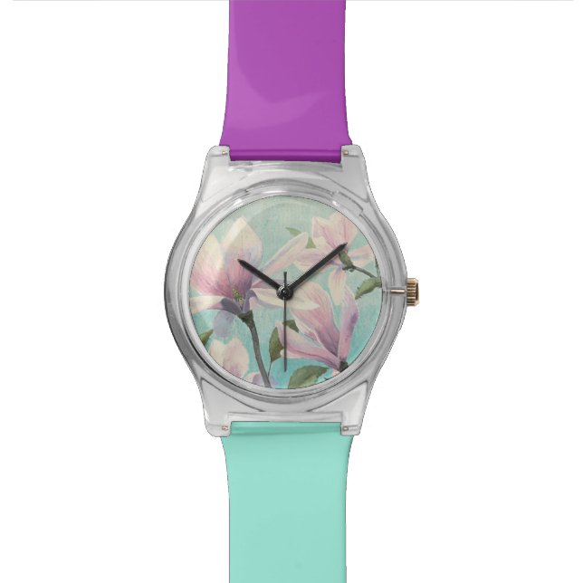 Rosa Blüten vom Süden Armbanduhr (Nahaufnahme)