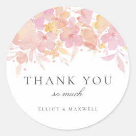 Rosa Blüten Wasserfarben Blumensticker Runder Aufkleber