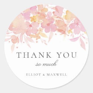 Rosa Blüten Wasserfarben Blumensticker Runder Aufkleber