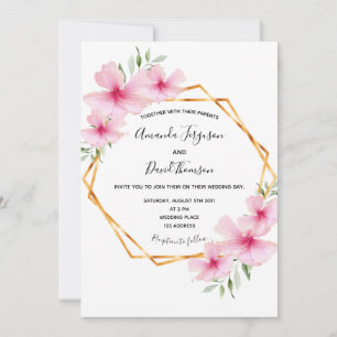 Rosa Blüten Weißgoldene Hochzeit Einladung