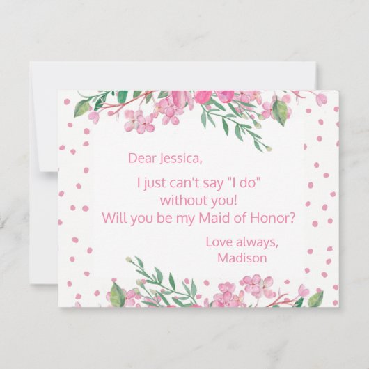 Rosa Blüten werden meine Trauzeugin sein Einladung (Rückseite)