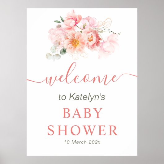 Rosa Blütenbaby Dusche Begrüßungszeichen Poster (Vorne)