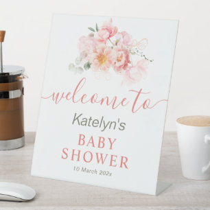Rosa Blütenbaby Dusche Begrüßungszeichen Sockelschild