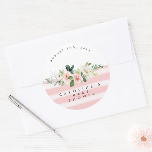 Rosa Blütenbaby-Duschklemme Runder Aufkleber (Umschlag)