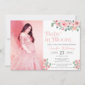 Rosa Blütenbaby in Blütendusche Foto Einladung (Vorderseite)