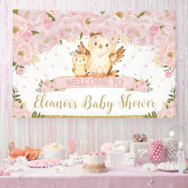 Rosa Blütenbaby und Mommy Owl - Begrüßungsgrössen Banner