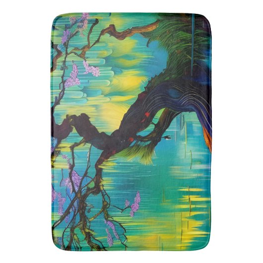 Rosa Blütenbaum über türkisfarbenem Wasser Badematte (Vorderseite Vertikal)