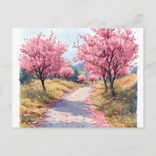 Rosa Blütenbäume Blumen Aquarell-Postkarte Postkarte