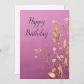 Rosa Blütenblatt & Goldfolie Trimm Geburtstagskart Einladung (Vorne/Hinten)