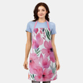 Rosa Blütenblätter | Aquarell Blumen Gemalt Schürze (Getragen)