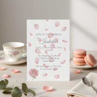 Rosa Blütenblätter Baby Shower Mädchen Einladung F