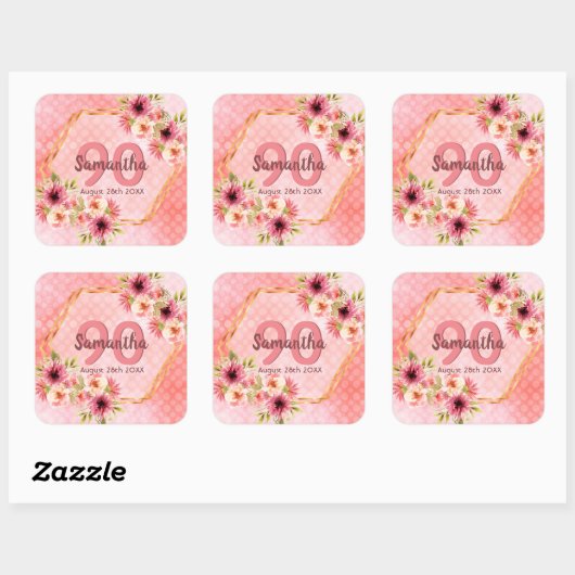 Rosa Blütenblätter Goldgeometrie Quadratischer Aufkleber (Blatt)