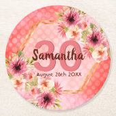 Rosa Blütenblätter Goldgeometrie Runder Pappuntersetzer (Vorderseite)