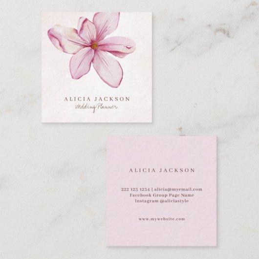 Rosa Blütenblätter Hochzeitsplaner Quadratische Visitenkarte (Vorne/Hinten)