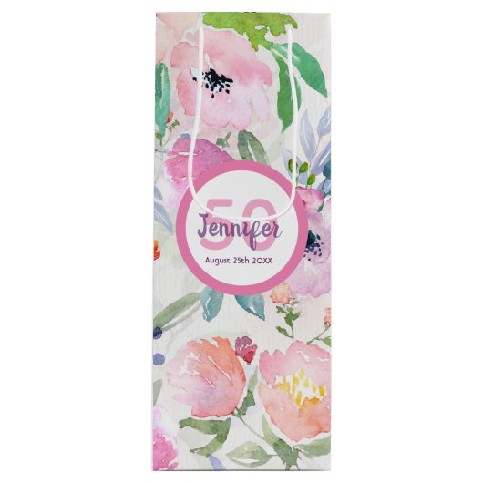 Rosa Blütenblätter, Monogramm Geschenktüte Für Weinflaschen (Vorderseite)