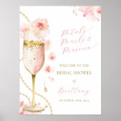 Rosa Blütenblätter Perlen Prosecco Brautparty Poster (Vorne)