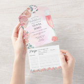 Rosa Blütenblätter & Prosecco Sommergebäck Brautpa All In One Einladung (Abreißen)