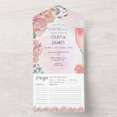 Rosa Blütenblätter & Prosecco Sommergebäck Brautpa All In One Einladung (Innen Boden)