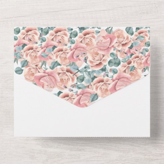 Rosa Blütenblätter & Prosecco Sommergebäck Brautpa All In One Einladung (Rückseite)