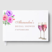 Rosa Blütenblätter und Prosecco-Brautparty Gästebuch (Vorderseite)