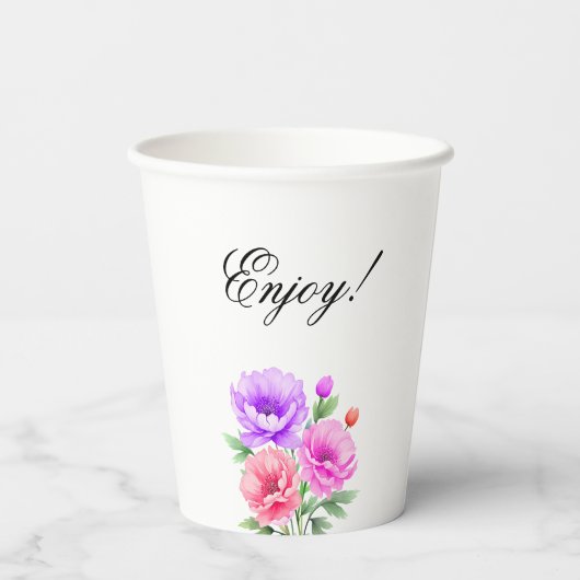 Rosa Blütenblätter und Prosecco-Brautparty Pappbecher (Rückseite)