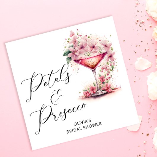 Rosa Blütenblätter und Prosecco Bridal Serviette