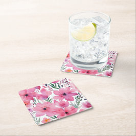 Rosa Blütenblätter | Wasserfarben gemalte Blumen Rechteckiger Pappuntersetzer